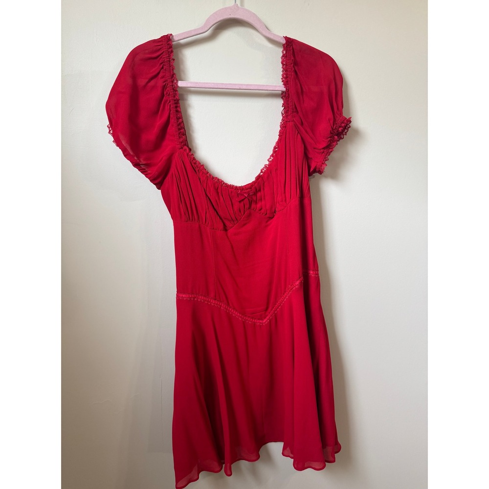 Reformation Ondine Mini Dress Puff Sleeve Smocked Lace Trim Coquette Sweetheart - Picture 3 of 6